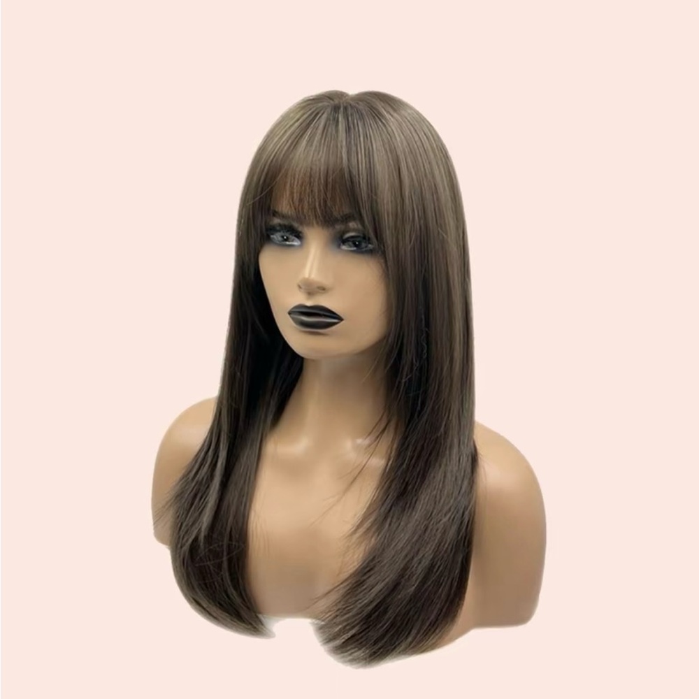NWT JB Extension Brown Sleek Wig with Straight Bangs and Natural Layers